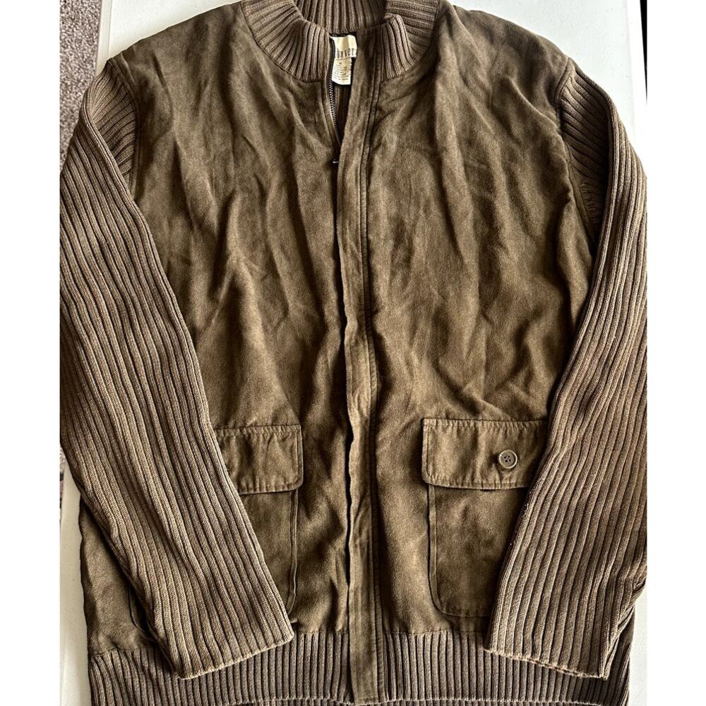 Men's Vintage Large CUBAVERA Zip Sweater Faux Suede Cotton Blend Lt Brown- XL